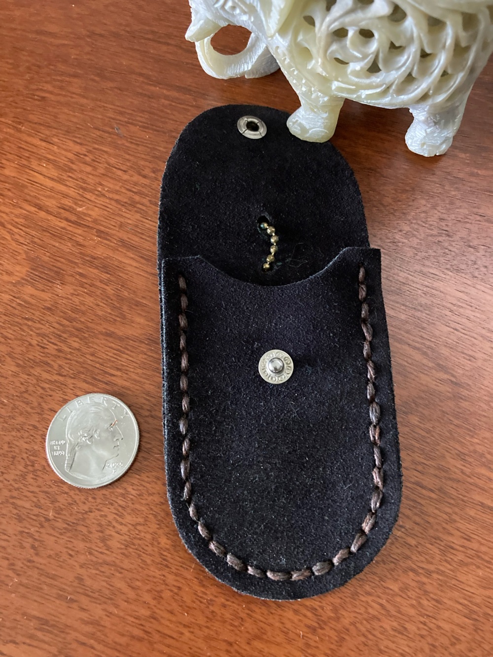 Handmade Dark Brown Suede Pouch with Snap Closure 3”